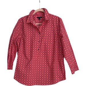 Lands' End Popover Blouse 3/4 Sleeve Pink Red Blue Size 16